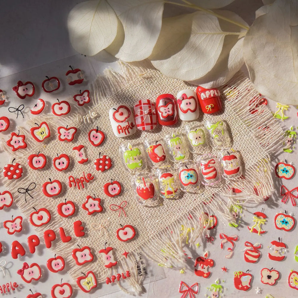 Shiny Attractive Apple Core Peel Cute Fruits Bowknot Tie Star Self Adhesive Nail Art Stickers Charming Rhinestone Manicure Decal (ONLINE ORDER ONLY)