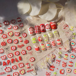 Shiny Attractive Apple Core Peel Cute Fruits Bowknot Tie Star Self Adhesive Nail Art Stickers Charming Rhinestone Manicure Decal (ONLINE ORDER ONLY)