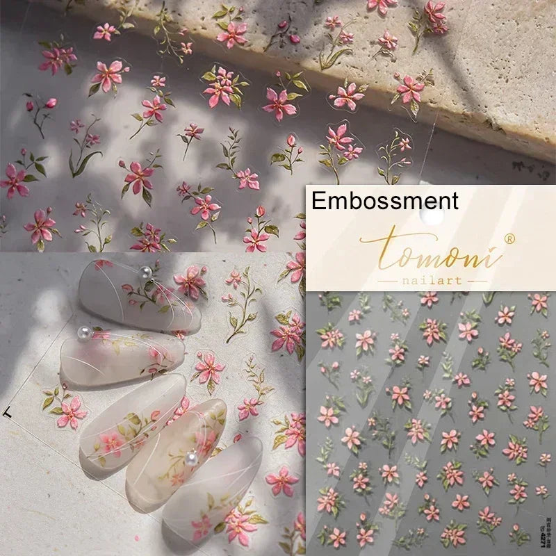 Charming Dreamy Shiny Jelly Blue Gradient Lily Flowers Rose Petal White Dot Chinese Colorful Nail Art Stickers Manicure Decals (ONLINE ORDER ONLY)