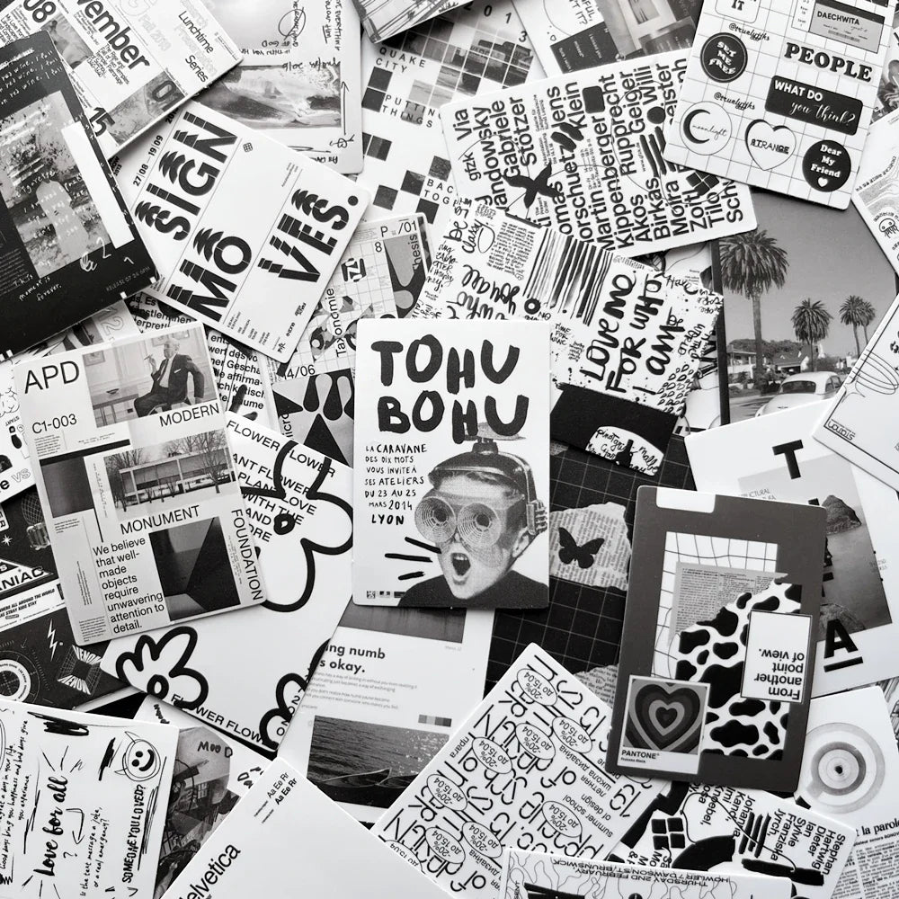 Cute Black & White Collage Stickers for Kids - 10/60pcs Decals for Scrapbook, Laptop, Phone, Bike, Suitcase, Car (ONLINE ORDER ONLY)
