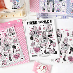 1pcs New Kawaii Heartbeat Girl Scrapbooking Sticker Art Collage Diary Journal DIY Craft Aesthetics Decorative Sticker Stationery (ONLINE ORDER ONLY)