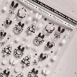 Black White Christmas Tree Snowflake Bowknot Snowman Socks Star Santa Hat Deer Rhinestone Winter Nail Art Sticker Manicure Decal (Online Order Only)
