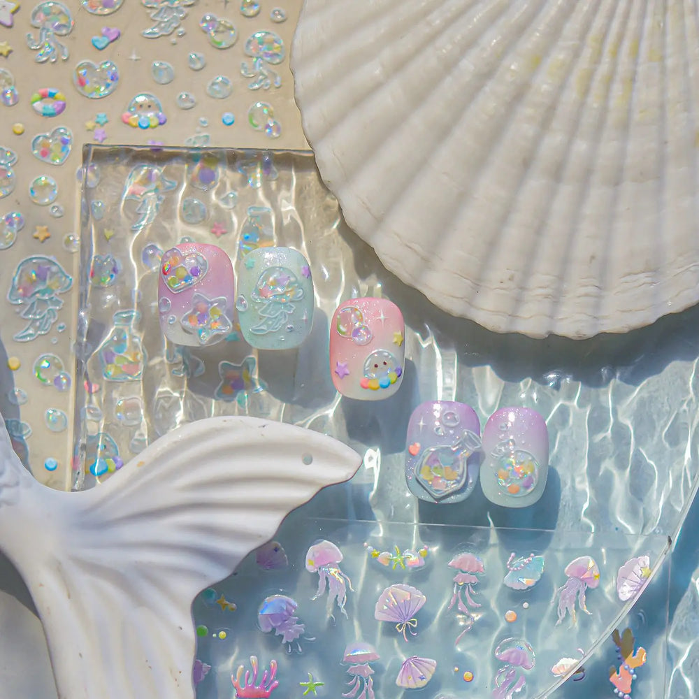 Infauna Jellyfish Conch Shell Starfish Octopus Coral Polypite Wishing Bottle Sea Self Adhesive Nail Art Stickers Manicure Decals (ONLINE ORDER ONLY)