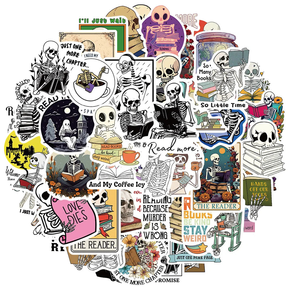 Gothic Skeleton Graffiti Stickers for Laptop, Snowboard, Luggage, Car, Fridge - 10/30/50Pcs Vinyl Set (ONLINE ORDER ONLY)