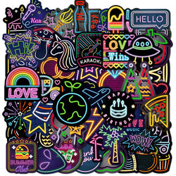 50PCS Cartoon Neon Light Graffiti Stickers Aesthetic Car Skateboard Laptop Phone Bike Cool Toy Decal Sticker for Kids (Online Order Only)