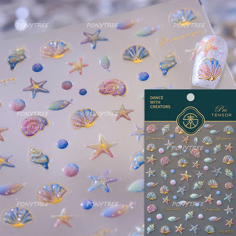 Infauna Jellyfish Conch Shell Starfish Octopus Coral Polypite Wishing Bottle Sea Self Adhesive Nail Art Stickers Manicure Decals (ONLINE ORDER ONLY)
