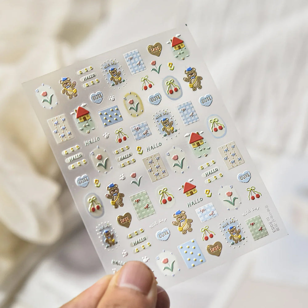 Bear Star Bowknot  Duck Cherry House Mini Flower Butterfly Line Bow Tie Apple Gird Cute Chic Nail Art Stickers Manicure Decals (ONLINE ORDER ONLY)