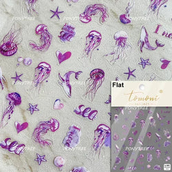 Hot Stamping Laser Shell Conch Starfish Pearl Whale Coral Dolphin Summer Beach Sea Wave Jellyfish Bubble Nail Art Stickers Decal (ONLINE ORDER ONLY)