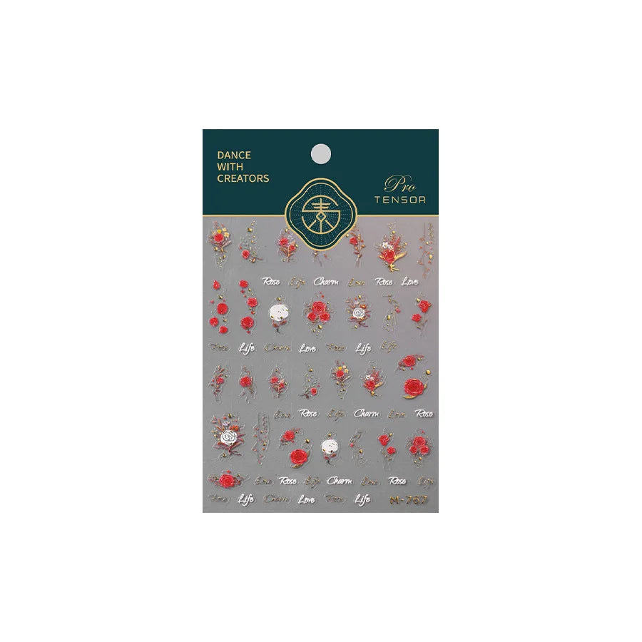 Chic Romantic Red White Flower Hot Stamping 5D Self Adhesive Nail Art Stickers Shiny Dreamy Camellia Rhinestone Manicure Decals (ONLINE ORDER ONLY)