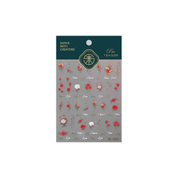 Chic Romantic Red White Flower Hot Stamping 5D Self Adhesive Nail Art Stickers Shiny Dreamy Camellia Rhinestone Manicure Decals (ONLINE ORDER ONLY)