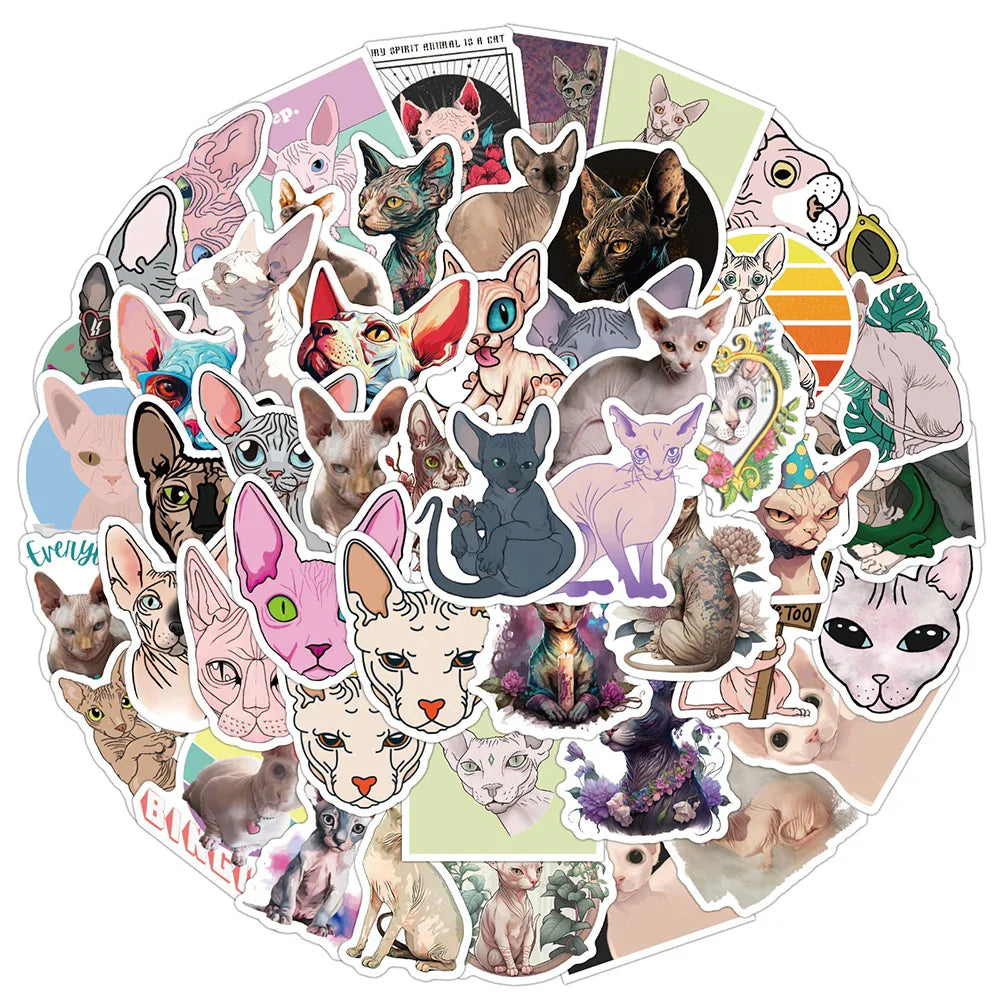 Sphynx Cat Cartoon Stickers Pack for Luggage, Phone, Laptop, Guitar (Online Order Only)