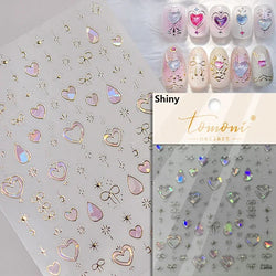 Flat Small Pink Brown Halo Dyeing Love Heart Geometric Leopard Shiny Jelly Chic Embossed Relief Nail Art Stickers Manicure Decal (Online Order Only)