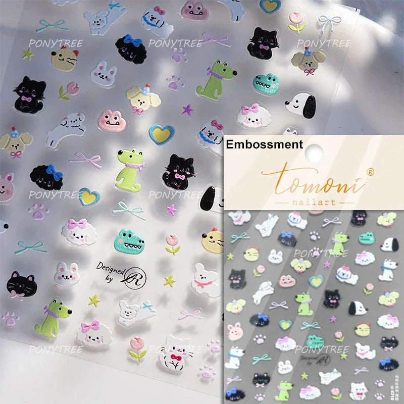 Cute Apple Fruit Dog Puppy Cat Kitten Adhesive Nail Art Sticker Charming Delicate Rhinestone Shiny Manicure Decals Nail Supplies (ONLINE ORDER ONLY)
