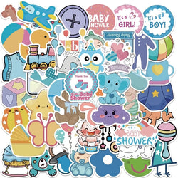 50pcs Baby Shower Cartoon Stickers for Suitcase, Water Cup, Phone, Car, Laptop, Refrigerator (Online Order Only)