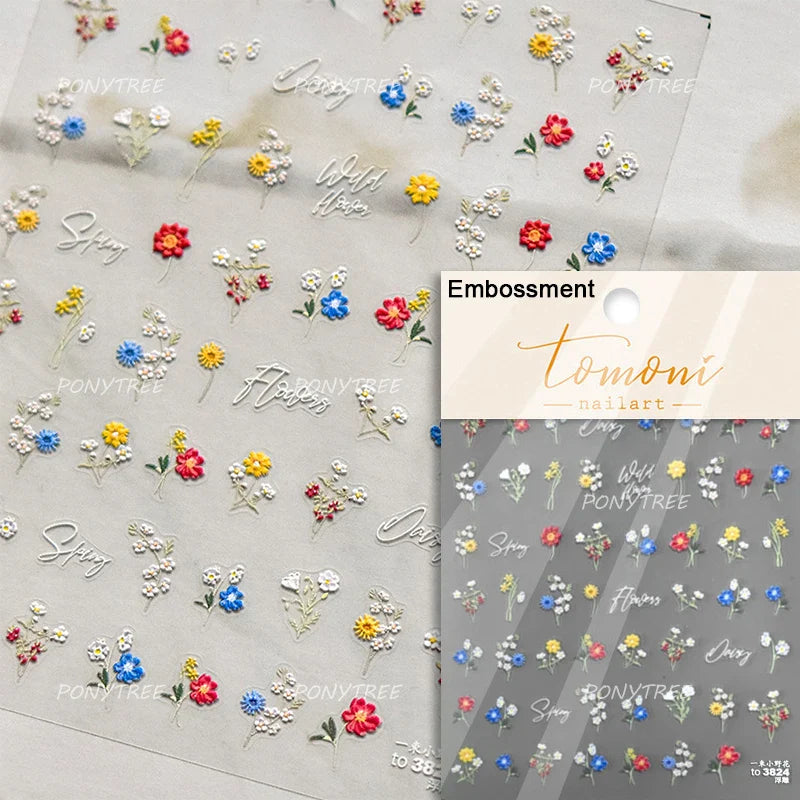 Dried Flower Butterfly Wildflowers Daisy Lily Moth Orchid Garden Self Adhesive Nail Art Stickers Chic Manicure Decals Wholesale (ONLINE ORDER ONLY)