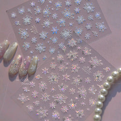 Flying Snowflakes Cold Winter Geometric Hexagon Star Romantic Adhesive Nail Art Stickers Embossment Rhinestone Manicure Decals (ONLINE ORDER ONLY)