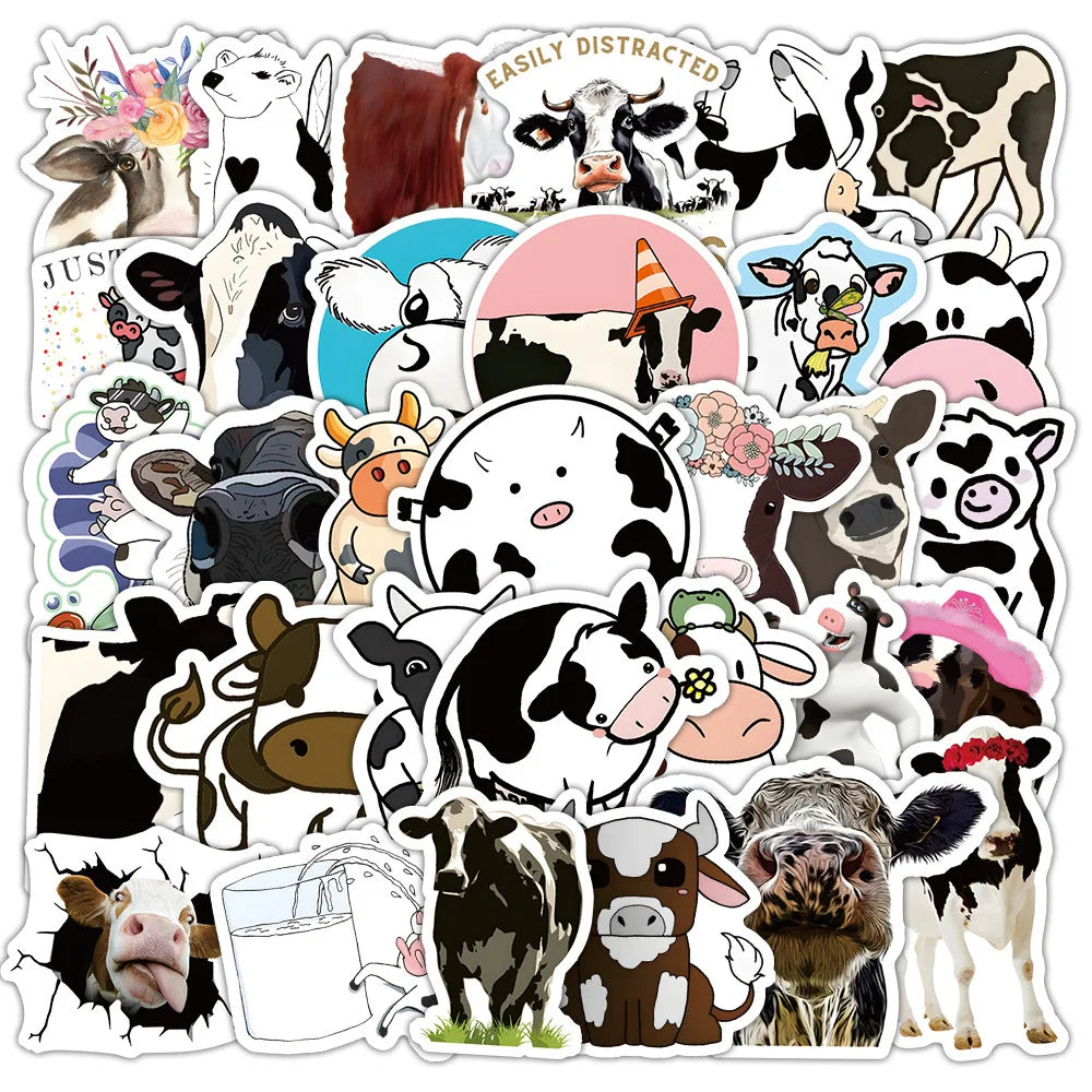 10/30/60PCS Dairy Cow Cartoon Stickers Animal Graffiti Decals Kids Toys Decoration Luggage Laptop Phone Guitar Car Bike Sticker (ONLINE ORDER ONLY)