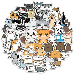 50pcs Funny Cute Cartoon Cats Meme Stickers Vinyl Laptop Phone Decals For Luggage Guitar Stationery Waterproof Graffiti Toy (ONLINE ORDER ONLY)