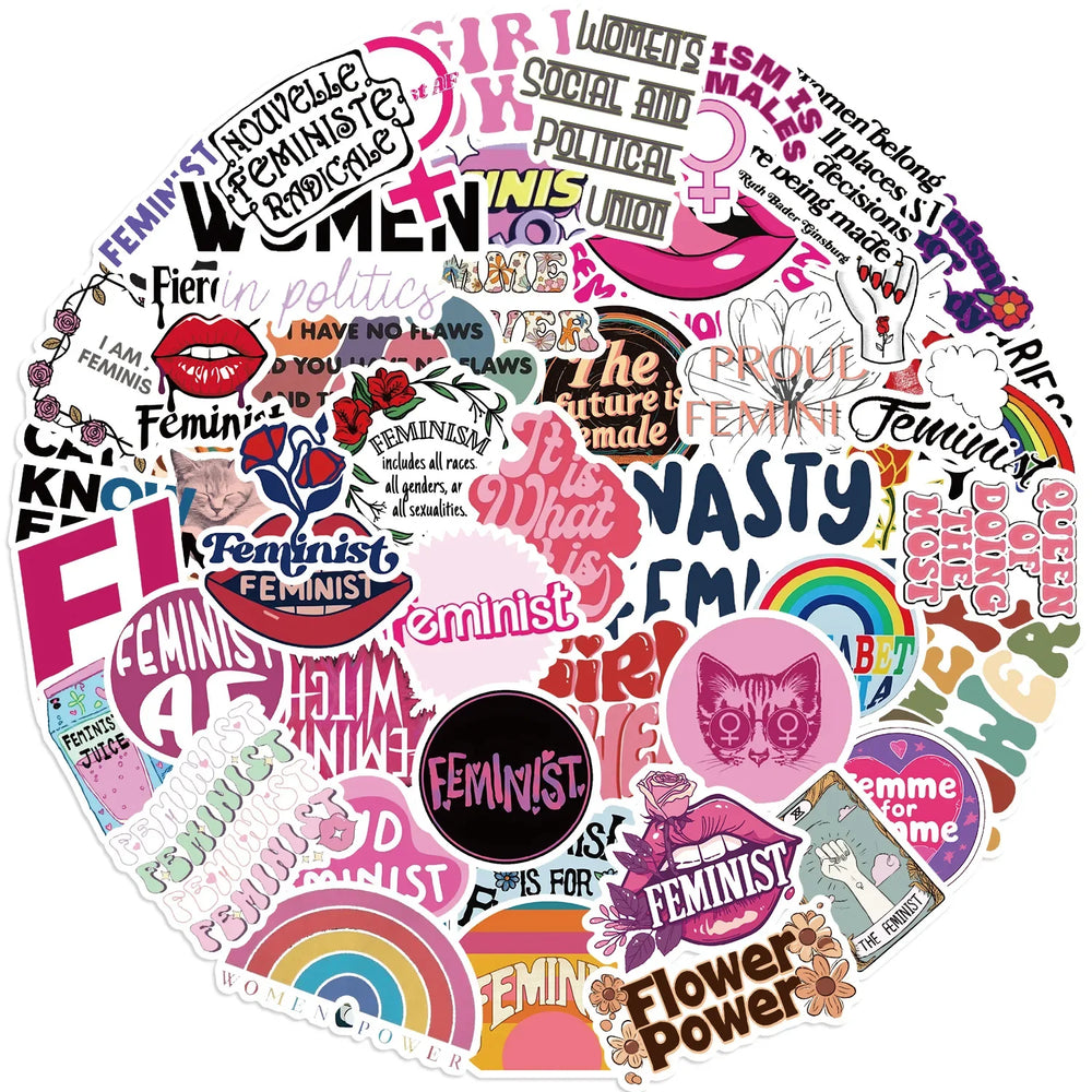 Pink Feminist Cartoon Stickers for Phone, Laptop, Luggage, Skateboard - 10/30/50PCS (Online Order Only)