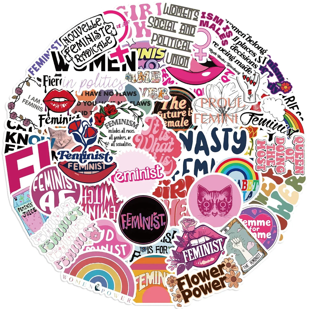 Pink Feminist Cartoon Stickers for Phone, Laptop, Luggage, Skateboard - 10/30/50PCS (Online Order Only)