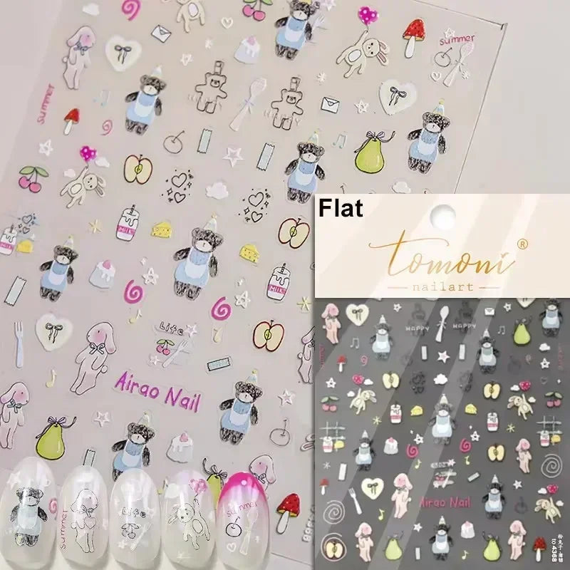 Cute Mango Dog Puppy Bear Bichon Blueberries Strawberry Cake Fruit Juice Desserts Corgi Adhesive Nail Art Sticker Manicure Decal (Online Order Only)