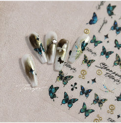 Steam Punk Butterfly Gear Green Star Gold Stamping Self Adhesive Nail Art Decoration Stickers Illusion Polarized Manicure Decals (ONLINE ORDER ONLY)