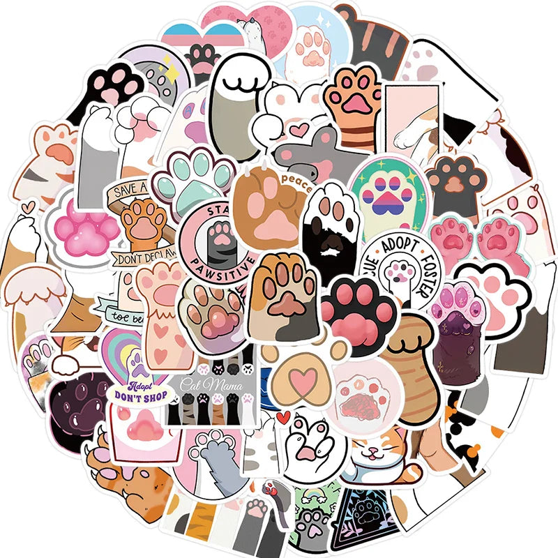 10/30/61PCS Cute Cat Paw PVC Sticker Aesthetic Children's Decoration Scrapbooking Korean Stationery School Supplies for Kids (Online Order Only)