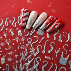 1pc Christmas Nail Sticker 3D Gold Glitter Snowflake Elk Penguin Bells Design Adhesive Nail Slider Decals Winter Manicure Decor* (Online Order Only)