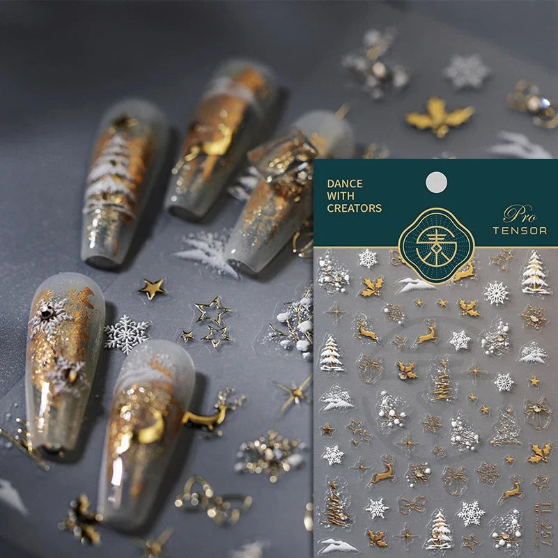 Snowman Apple Stars Gift Bell Snowflake Christmas Tree 3D Jelly Self Adhesive Nail Art Stickers Santa Claus Xmas Manicure Decals (ONLINE ORDER ONLY)
