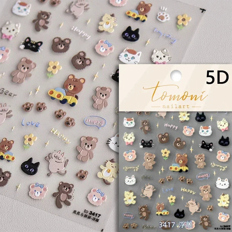 Charming Cherry's Cake Cute Bowknot Pink Blue Bear Flower Bouquet Strawberry Adhesive Nail Art Sticker Rhinestone Manicure Decal (Online Order Only)