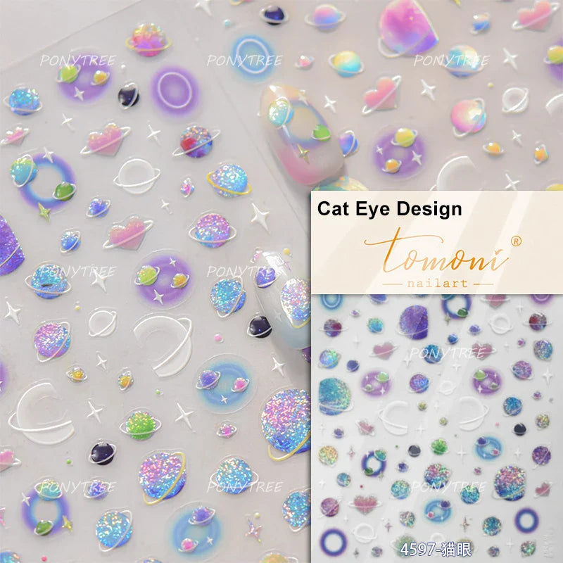 Irregular Stars Red Silver Five-pointed Star Meteor Shiny 5D Self Adhesive Nail Art Stickers Romantic Rhinestone Manicure Decals (ONLINE ORDER ONLY)