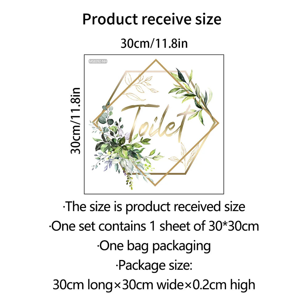 Green Plants Men and Women WC Wall Sticker for Bathroom Decoration Vinyl Home Decals Waterproof Poster Door Stickers Toilet Sign (Online Order Only)