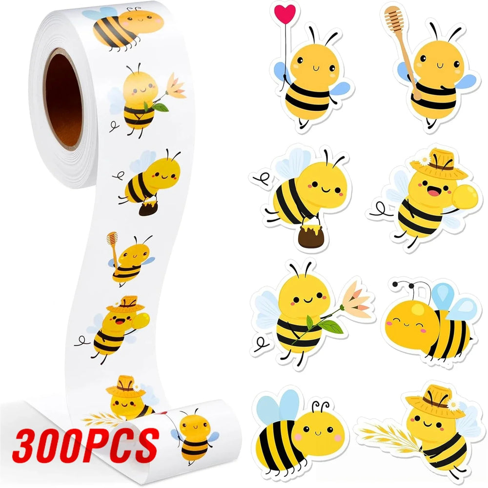100-500pcs Cartoon Bee Stickers Cute Animal Sticker Waterproof Self-Adhesive Paper Mobile Rewards Sealing Label Decal Stationery (ONLINE ORDER ONLY)