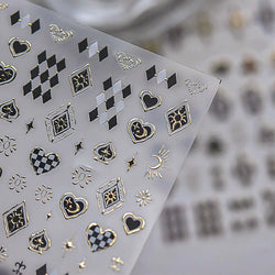 Poker Red Love Heart Square Grid Star Moon Card Pattern Spade Retro 3D Self Adhesive Nail Art Decoration Sticker Manicure Decals (Online Order Only)