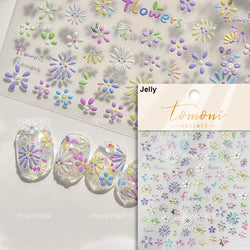 Hot Stamping Laser Silver Pink White Flower Rhinestone Pearl Irregular Petal Adhesive Nail Art Decoration Sticker Manicure Decal (ONLINE ORDER ONLY)