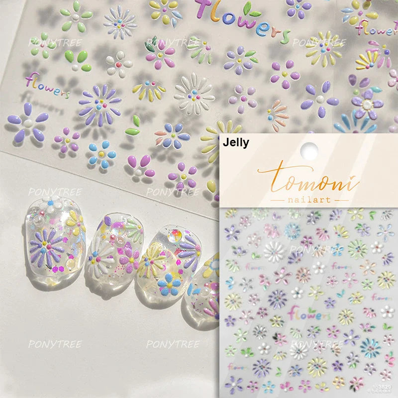 Delicate Chic White Flower Jelly Green Leaves Red Fruits Lily Gardenia Self Adhesive Nail Art Stickers Rhinestone Manicure Decal (Online Order Only)