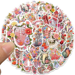 50pcs Colorful Cartoon Flowers Skull Human Organs Graffiti Stickers For Laptop Phone Guitar Luggage Waterproof Vinyl Decals (ONLINE ORDER ONLY)