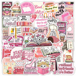 Cute Pink Bookish Cartoon Stickers for Phone Laptop Luggage Skateboard - 10/30/50PCS (ONLINE ORDER ONLY)