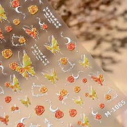 Gradual Asymmetric Butterfly Rose Flower Moon Ancient Poem 5D Reliefs Self Adhesive Nail Stickers JellyManicure Decals Wholesale (Online Order Only)