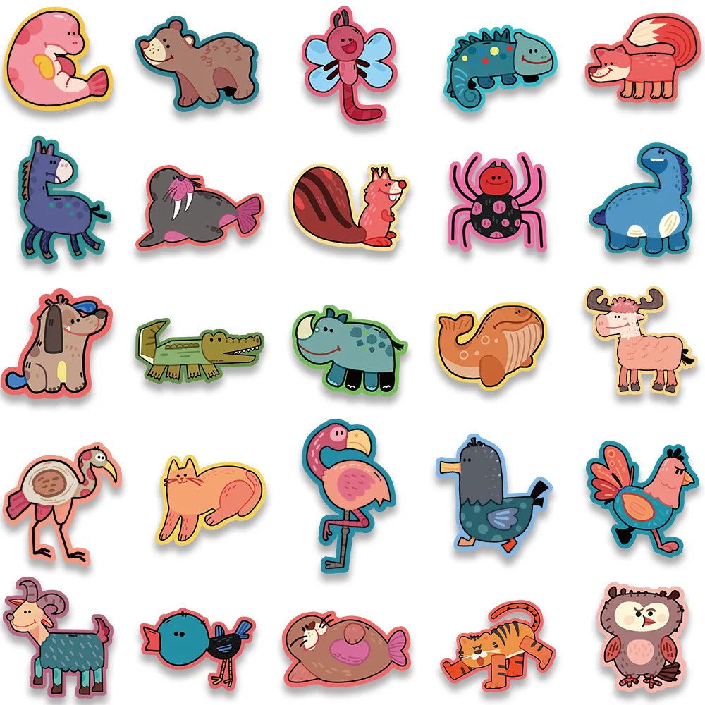 10/30/50PCS Cute Cartoon Animal Stickers Toys Funny Zoo Decals For Kids DIY Notebook Luggage Phone Laptop Car Waterproof Sticker (ONLINE ORDER ONLY)