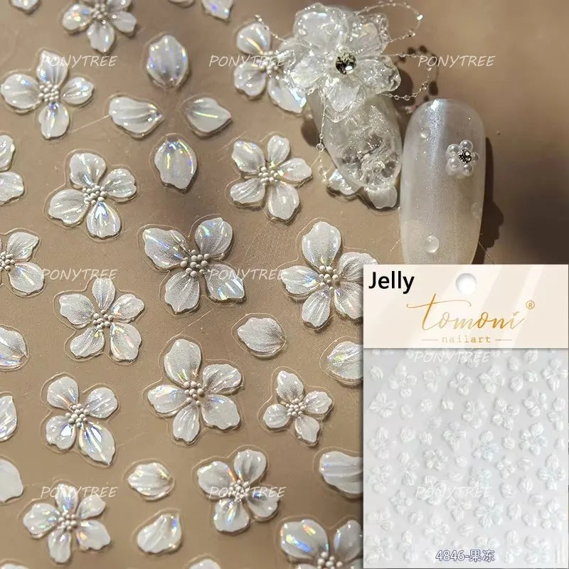 Pure White Lily Petals Flower Butterfly Branch Leaves Line Minimalist Self Adhesive Nail Art Decorations Sticker Manicure Decals (ONLINE ORDER ONLY)