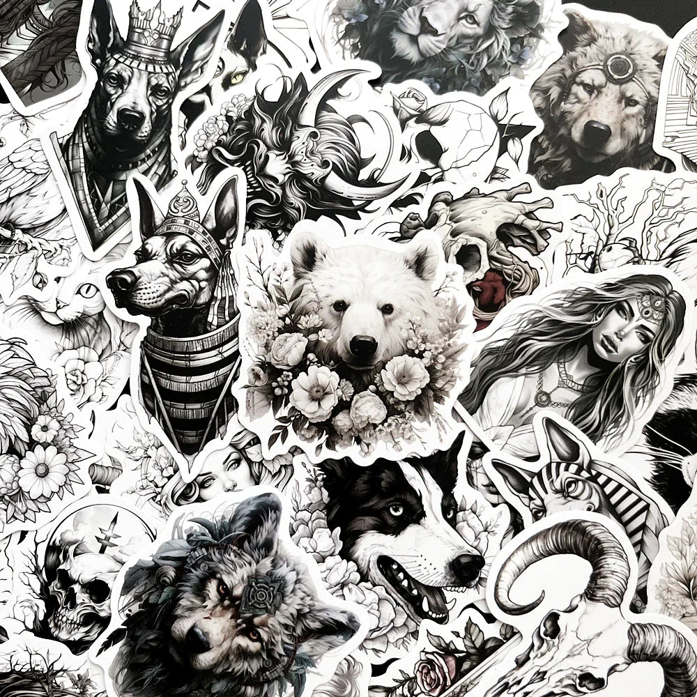 Gothic Animal Graffiti Stickers for Laptop, Bike, Car, Helmet (10/50 Pcs) (ONLINE ORDER ONLY)