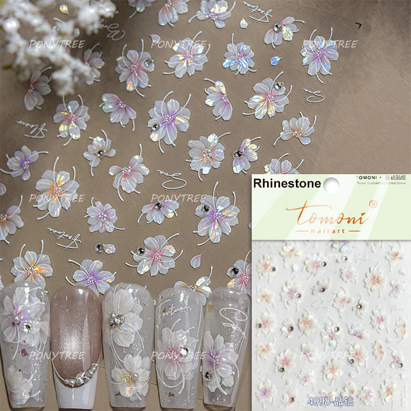 Charm Pink Yellow Flower Petal Stamen Stamen Peony Self Adhesive Nail Art Decorations Stickers Shiny Rhinestone Manicure Decals (ONLINE ORDER ONLY)