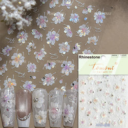 Charm Pink Yellow Flower Petal Stamen Stamen Peony Self Adhesive Nail Art Decorations Stickers Shiny Rhinestone Manicure Decals (ONLINE ORDER ONLY)