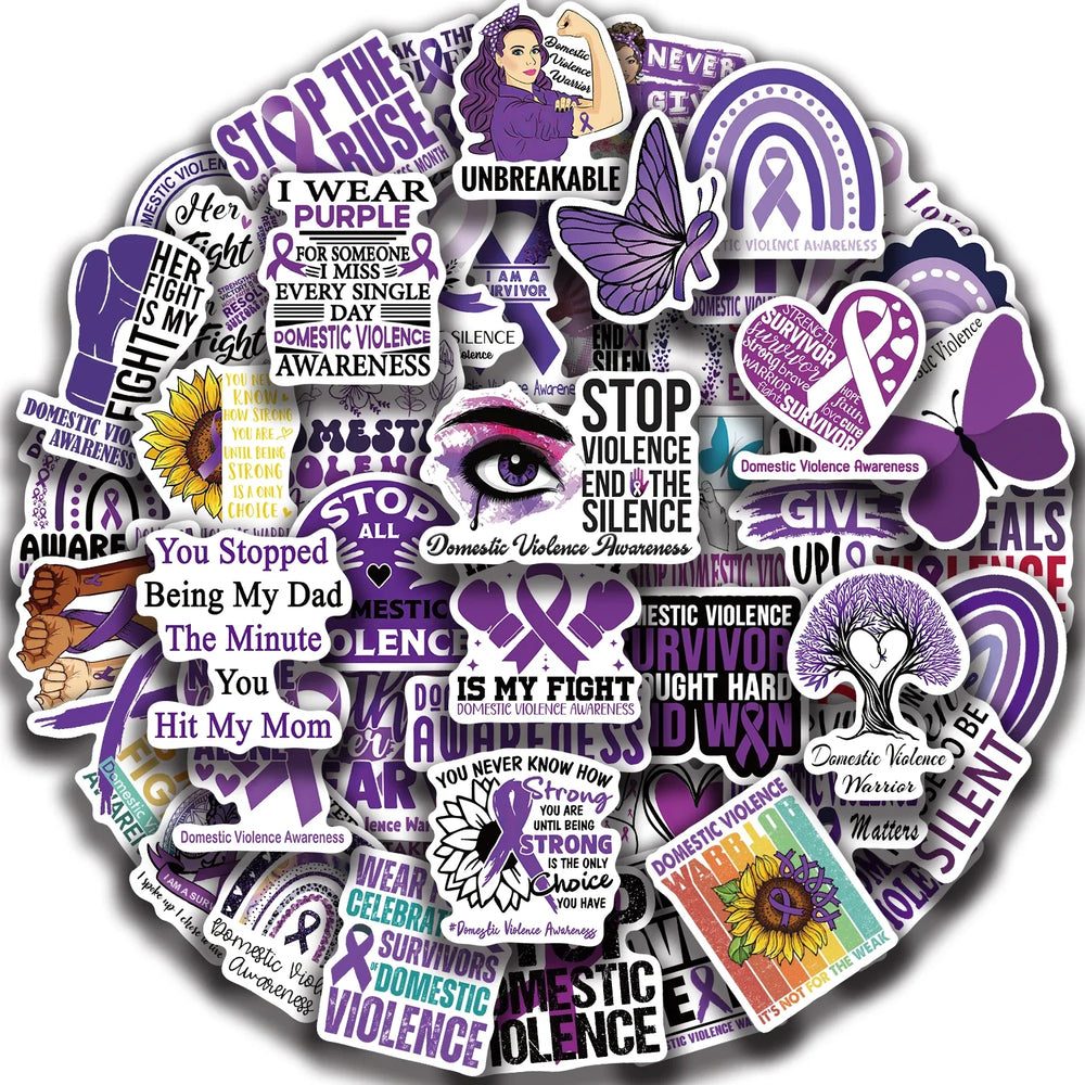 50Pcs Fight Domestic Violence Slogan Stickers Graffiti Personalized Decoration For Guitar Laptop Luggage DIY Waterproof Sticker (ONLINE ORDER ONLY)
