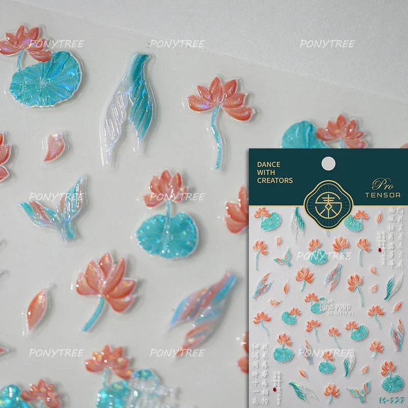 Mermaid Girl Conch Starfish Shell Bowknot Fish Scale Purple Ribbon Water Bubbles Chic Adhesive Nail Art Sticker Manicure Decals (ONLINE ORDER ONLY)
