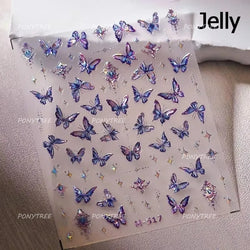 Green Blue Glass Butterfly Lily Flowers Star Line Water Droplet Charming Shiny Self Adhesive Nail Art Stickers Manicure Decals (ONLINE ORDER ONLY)