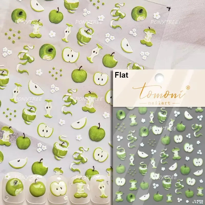 Strawberry Cherry Loquat Longan Peach Grapes Plant Red Bean Fruit Flat Realistic Painting 3D Nail Art Stickers Manicure Decals (ONLINE ORDER ONLY)