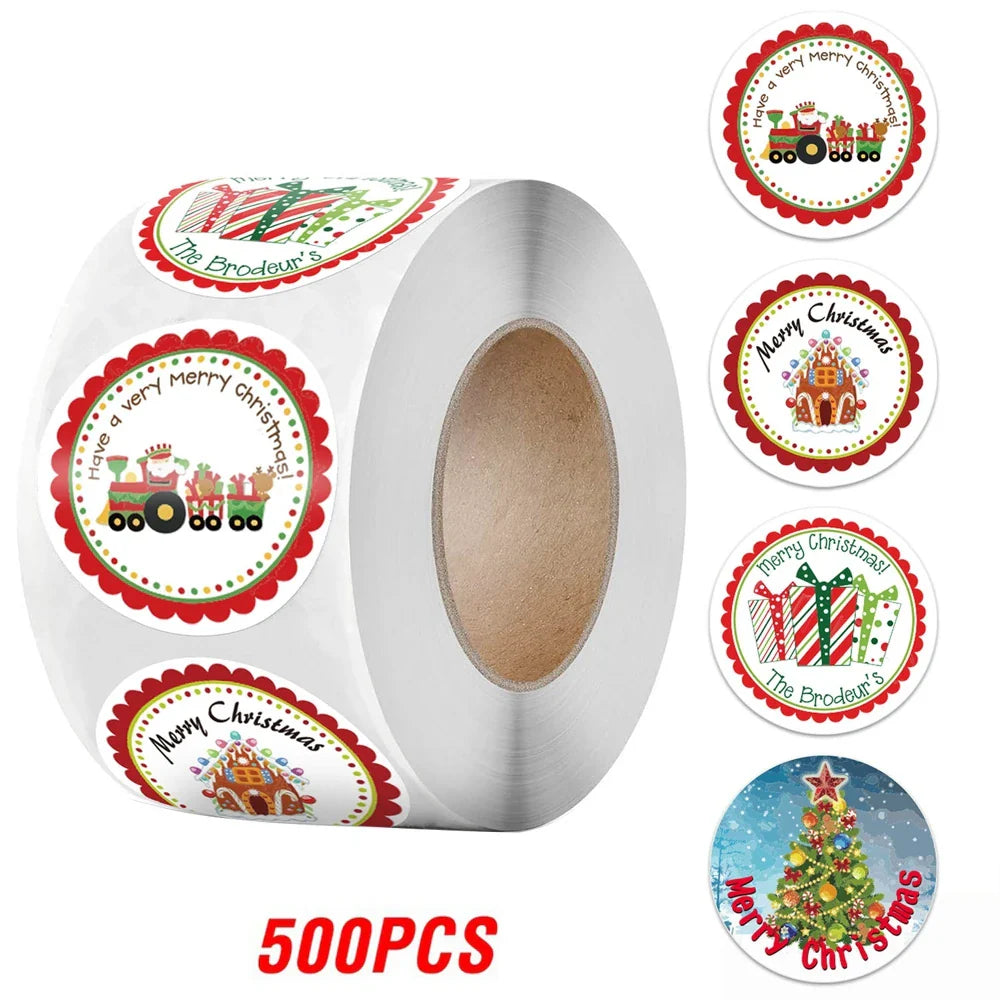 100-500pcs Merry Christmas Gift Decorative Stickers Round Thank You Labels Handmade Candy Biscuits Package Christmas Sticker (ONLINE ORDER ONLY)