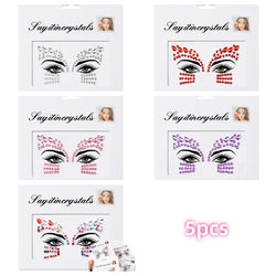 5Pcs Coloful Glitter Face Jewelry Sticker Crystal Eye Body Face Jewels Bady Makeup Tools Temporary Self-Adhesive Nail Rhinestone (ONLINE ORDER ONLY)